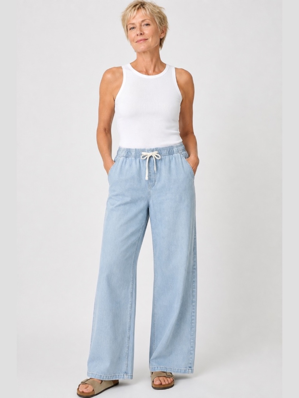 GAP 100% Cotton High Rise Wide Leg 4 Pocket Jeans Elasticized & Drawstring Waist